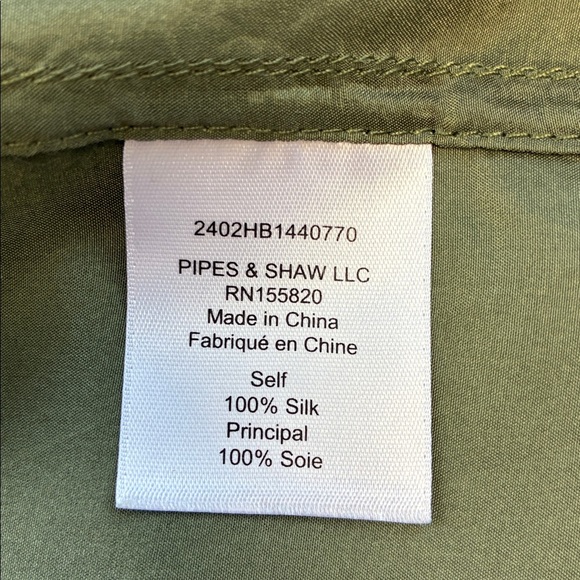 Veronica Beard Silk Jada Blouse Olive Green Button Front Long/Roll Sleeves 8 - Picture 12 of 12